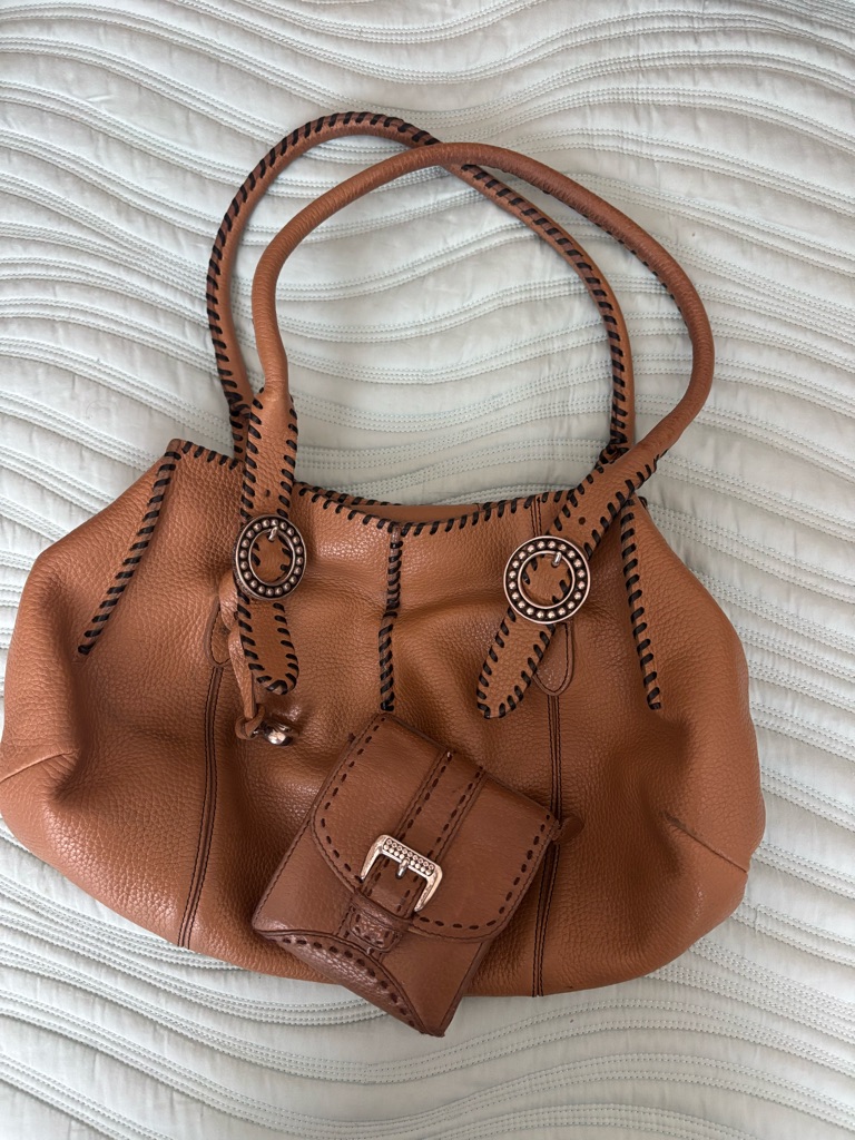 Brighton Camel Tan Leather Shoulder Bag And Wallet With Whipstitch Trim